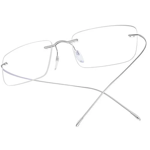 FONEX Titanium Glasses Frame,Rimless Frameless Optical Eyewear Eyeglasses for Men and Women F85634 (Silver) 1