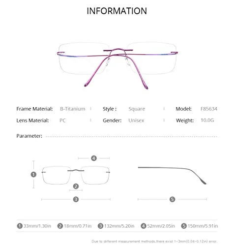 FONEX Titanium Glasses Frame,Rimless Frameless Optical Eyewear Eyeglasses for Men and Women F85634 (Silver) 2