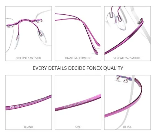 FONEX Titanium Glasses Frame,Rimless Frameless Optical Eyewear Eyeglasses for Men and Women F85634 (Silver) 3