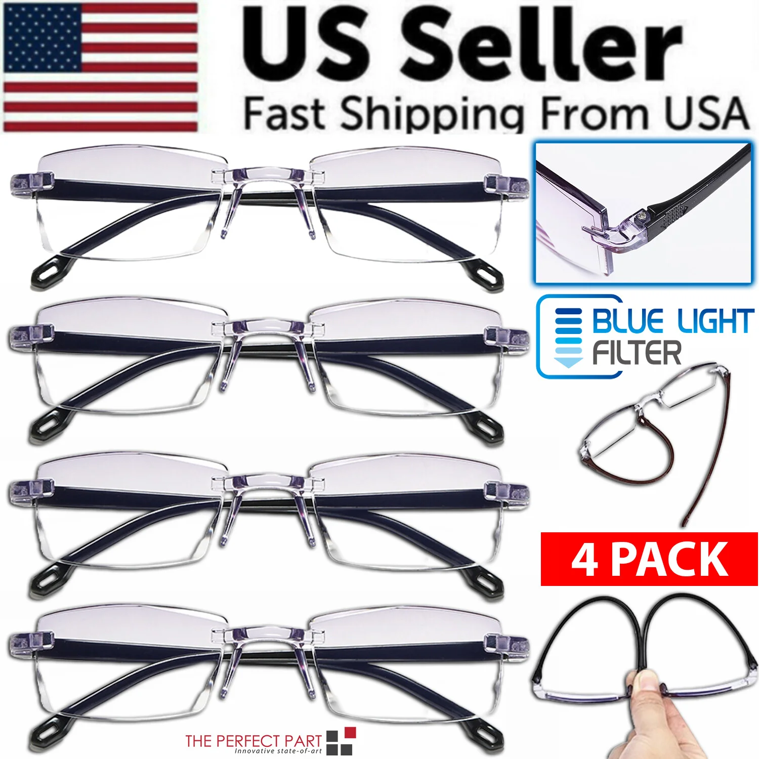 Rimless Blue Light Blocking Reading Glasses Men Women Computer Myopia Lens Eyewear Metal Frameless Prescription Eyeglasses Frame